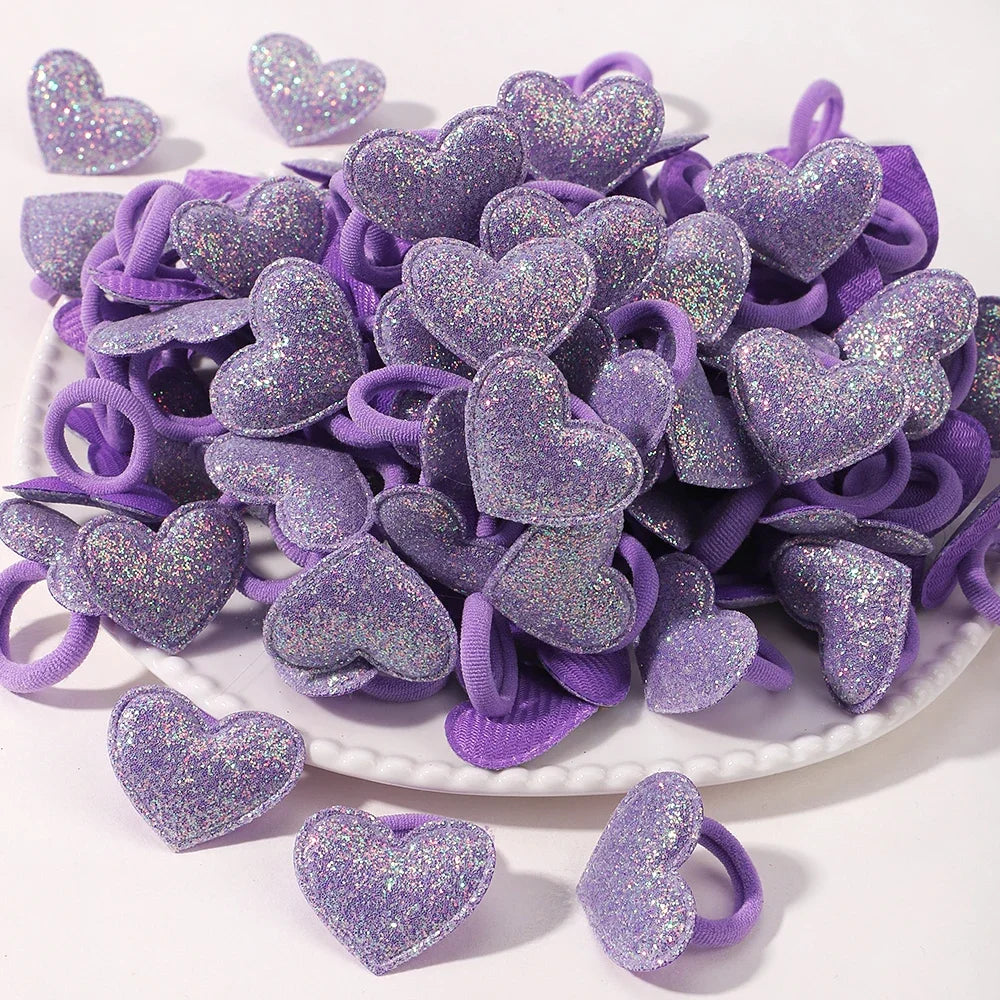 10/20pcs Girls Pink Heart Star Children Hair Loop No Harm Hair Cartoon Towel Rope Ponytail Holder Mini Rubber Band Kids Headwear