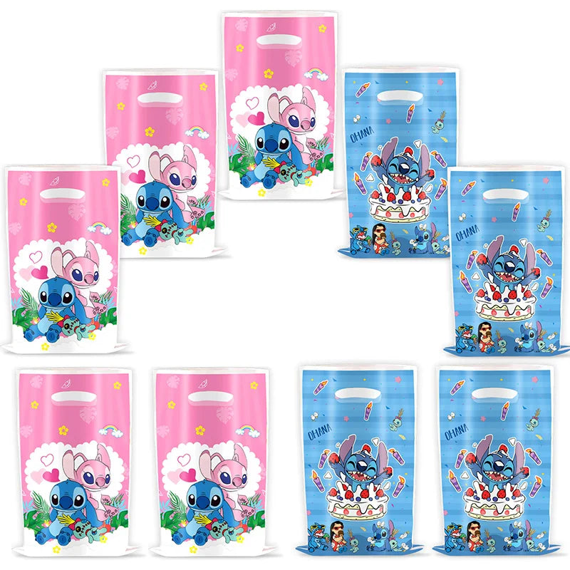 Disney Lilo & Stitch Party Gift Bag Plastic Blue Stitch Pink Angel Goodie Gift Bags for Kids Birthday Party Decor Baby Shower