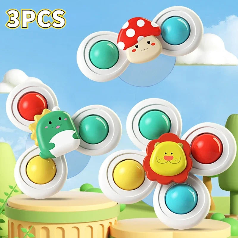 3 in 1 Suction Cups Spinning Top Toy For Baby Game Infant Teether Relief Stress Educational Rotating Rattle Bath Toys For Kids