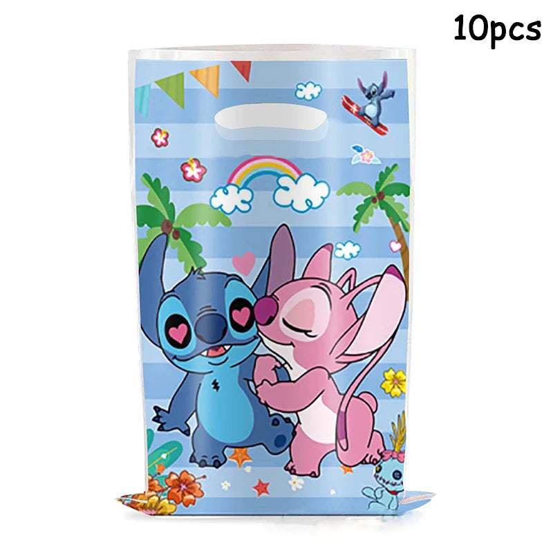 Disney Lilo & Stitch Party Gift Bag Plastic Blue Stitch Pink Angel Goodie Gift Bags for Kids Birthday Party Decor Baby Shower