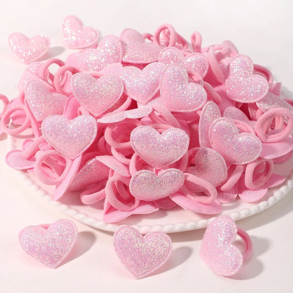 10/20pcs Girls Pink Heart Star Children Hair Loop No Harm Hair Cartoon Towel Rope Ponytail Holder Mini Rubber Band Kids Headwear