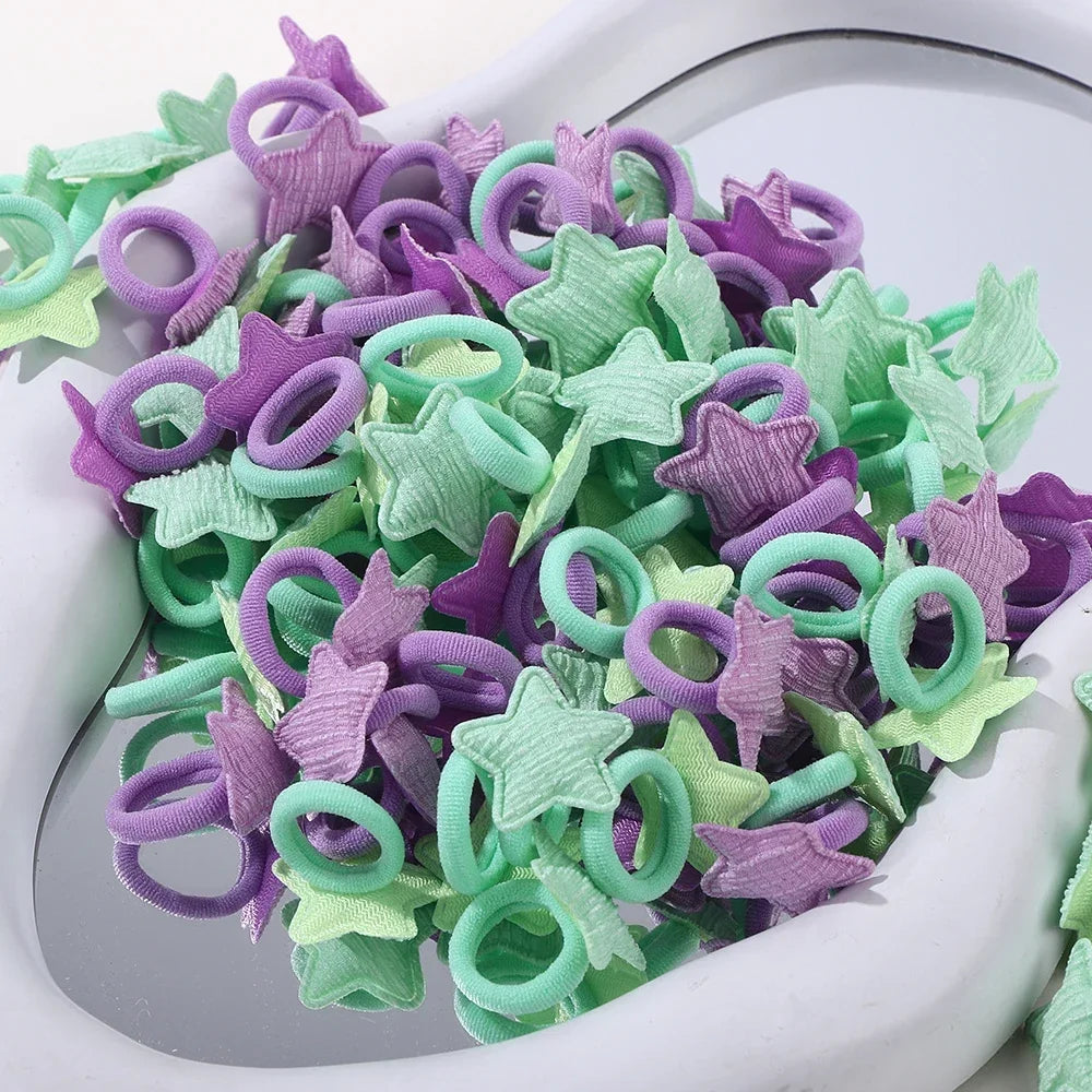 10/20pcs Girls Pink Heart Star Children Hair Loop No Harm Hair Cartoon Towel Rope Ponytail Holder Mini Rubber Band Kids Headwear