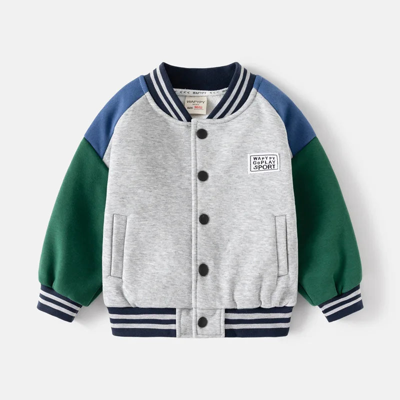 Children Letter Baseball Coat 2025 Autumn Winter Boys Button Thickened Sweatshirt Baby V-neck Color-blocked Coat