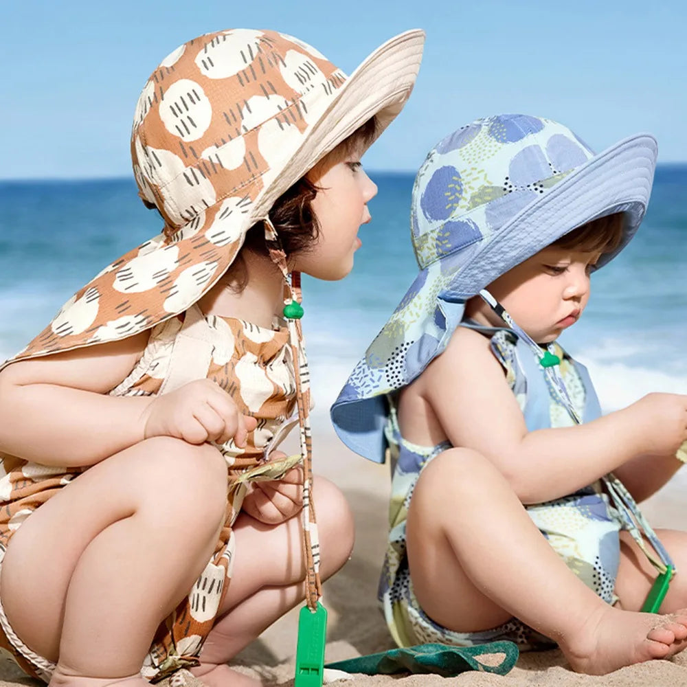 Comfortable Korean Style Double Sided Kid Sunhat Cotton Large Brim Sand Beach Sun Hat UPF 50+ Adjustable Baby Shading Hat Summer