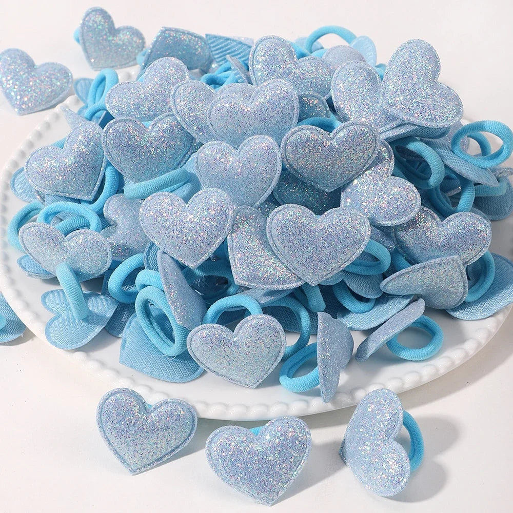 10/20pcs Girls Pink Heart Star Children Hair Loop No Harm Hair Cartoon Towel Rope Ponytail Holder Mini Rubber Band Kids Headwear