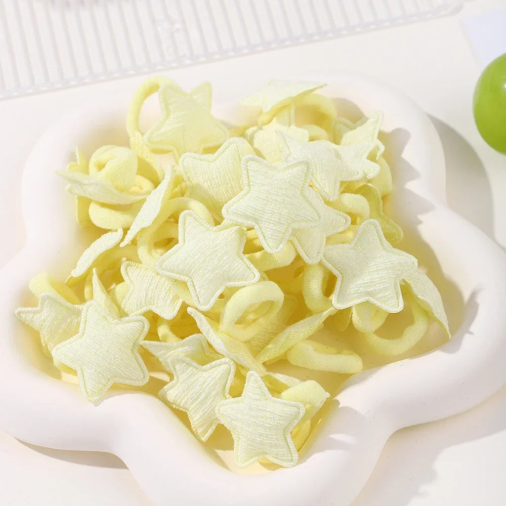 10/20pcs Girls Pink Heart Star Children Hair Loop No Harm Hair Cartoon Towel Rope Ponytail Holder Mini Rubber Band Kids Headwear