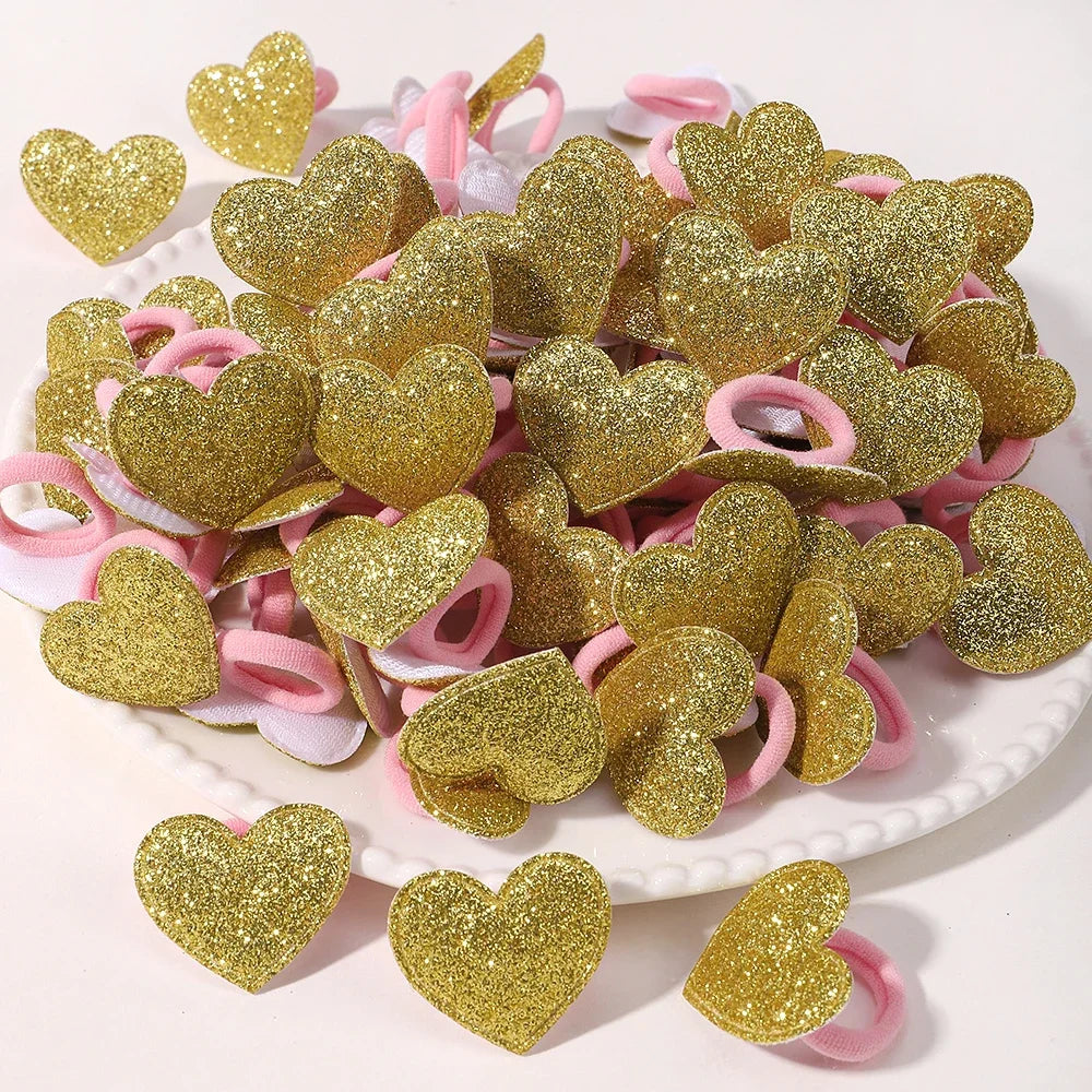 10/20pcs Girls Pink Heart Star Children Hair Loop No Harm Hair Cartoon Towel Rope Ponytail Holder Mini Rubber Band Kids Headwear