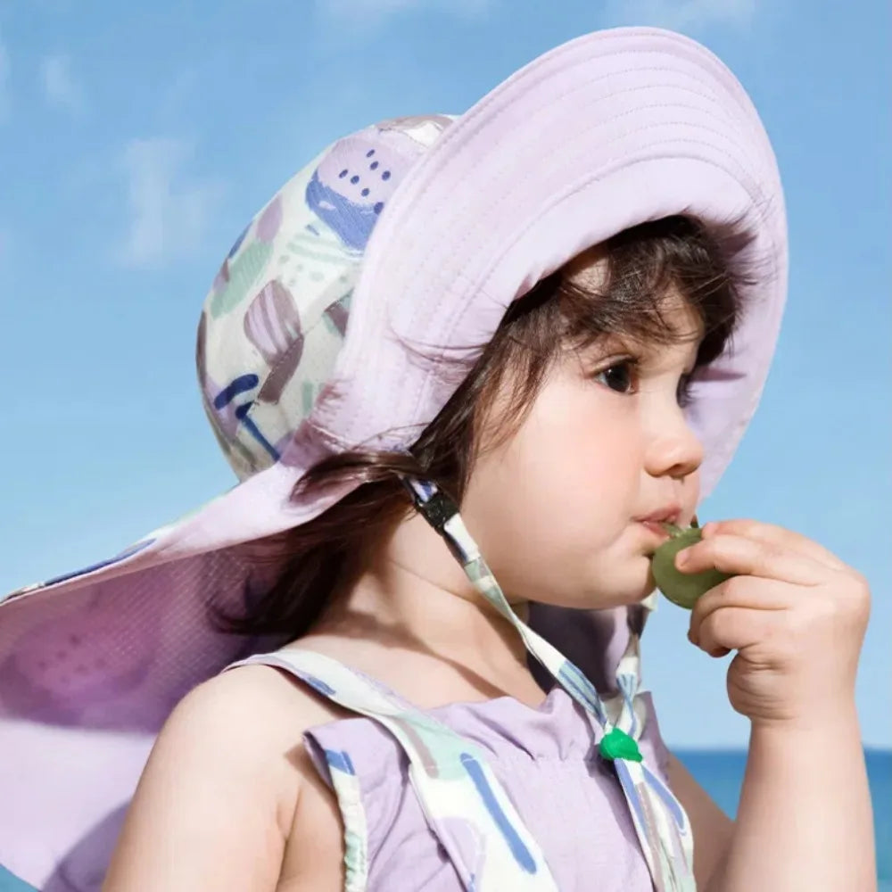 Comfortable Korean Style Double Sided Kid Sunhat Cotton Large Brim Sand Beach Sun Hat UPF 50+ Adjustable Baby Shading Hat Summer