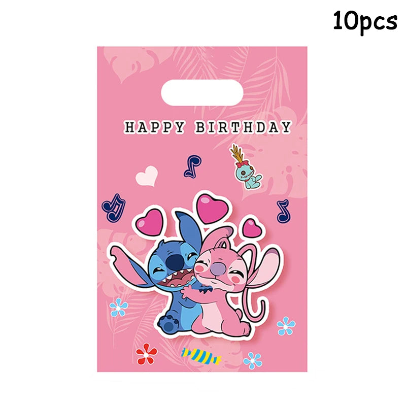 Disney Lilo & Stitch Party Gift Bag Plastic Blue Stitch Pink Angel Goodie Gift Bags for Kids Birthday Party Decor Baby Shower