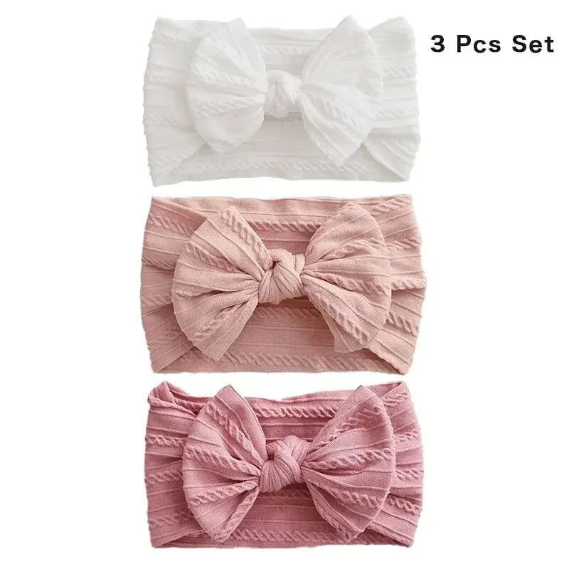 3Pcs Solid Color Baby Headband Bow Children Hair Band Elastic Nylon Newborn Headbands Soft Turban Headwrap Kid Hair Accessories