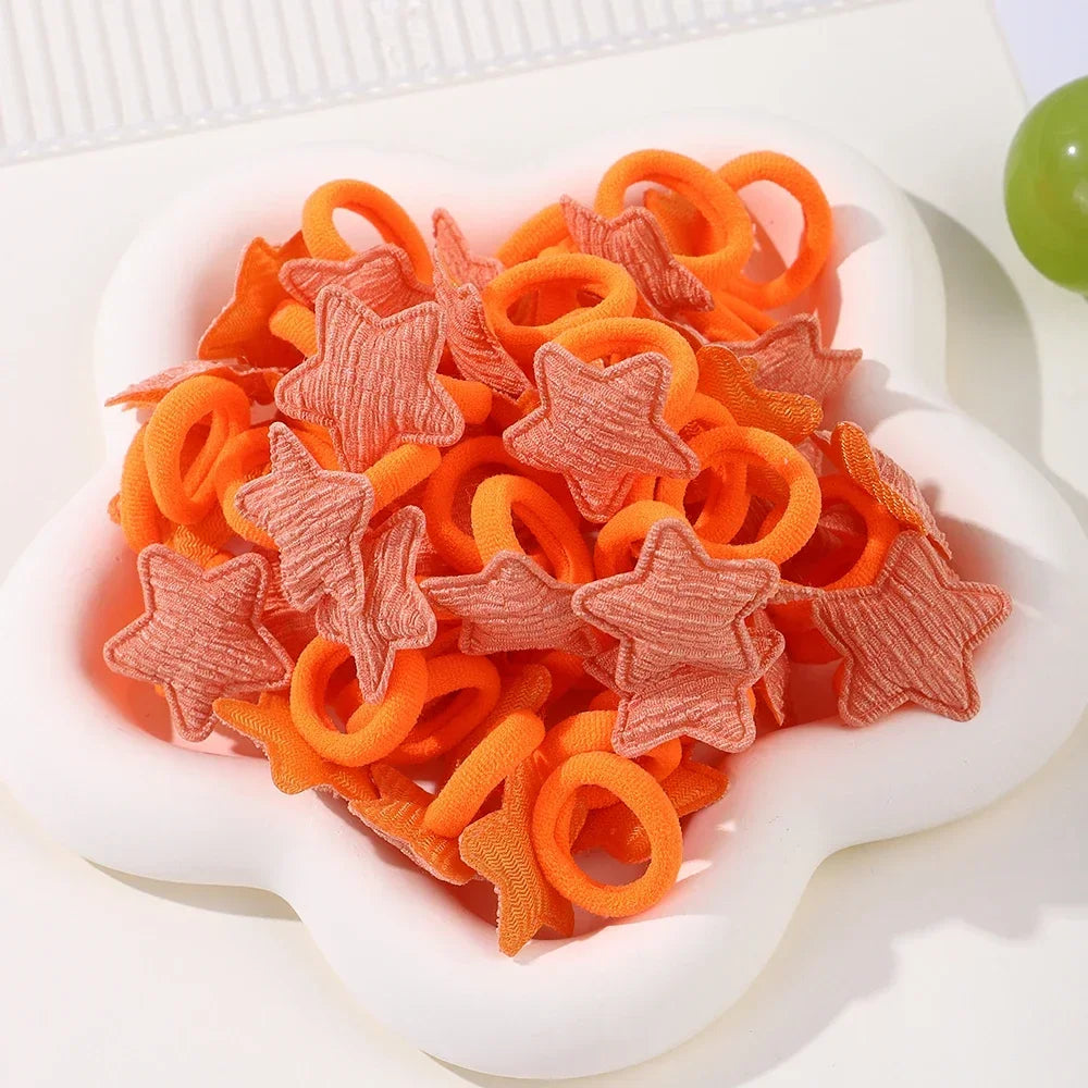 10/20pcs Girls Pink Heart Star Children Hair Loop No Harm Hair Cartoon Towel Rope Ponytail Holder Mini Rubber Band Kids Headwear