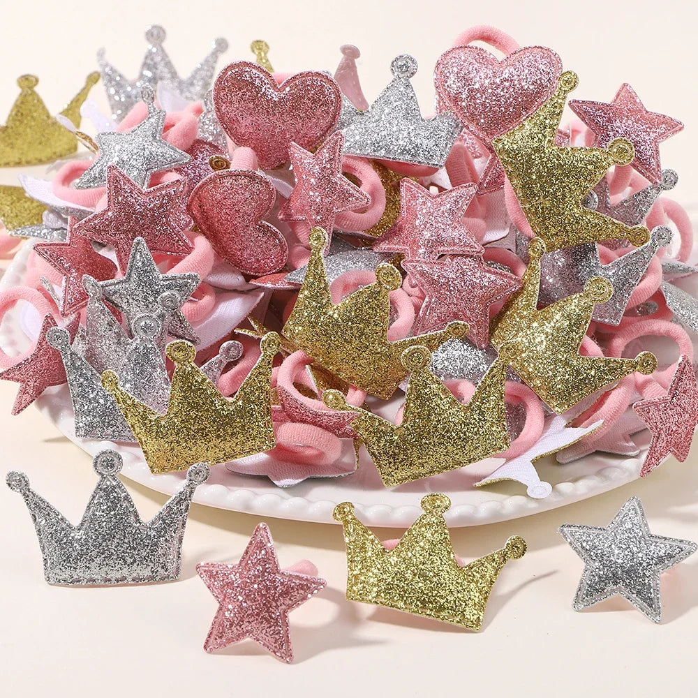10/20pcs Girls Pink Heart Star Children Hair Loop No Harm Hair Cartoon Towel Rope Ponytail Holder Mini Rubber Band Kids Headwear
