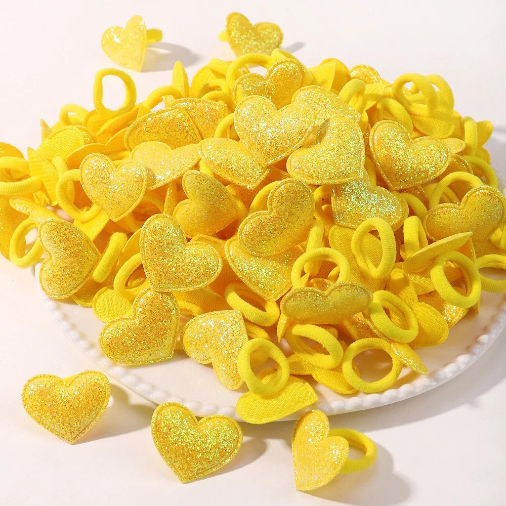 10/20pcs Girls Pink Heart Star Children Hair Loop No Harm Hair Cartoon Towel Rope Ponytail Holder Mini Rubber Band Kids Headwear