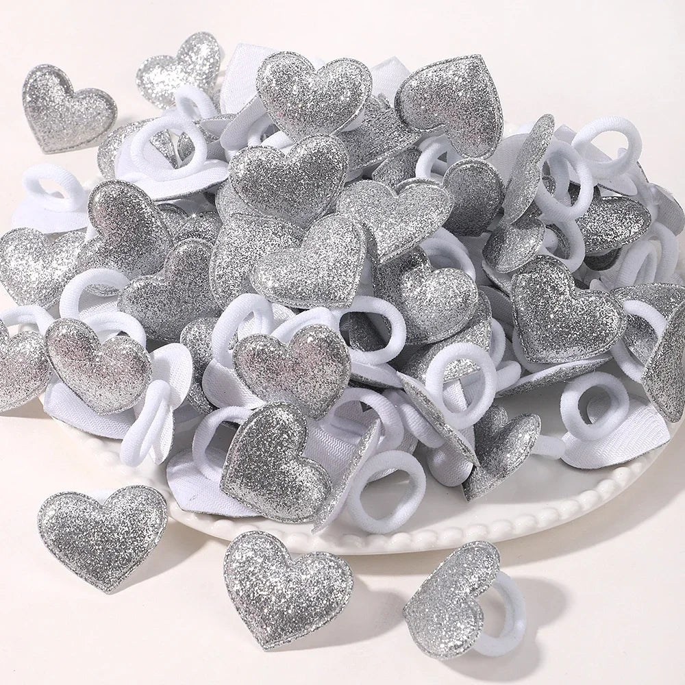 10/20pcs Girls Pink Heart Star Children Hair Loop No Harm Hair Cartoon Towel Rope Ponytail Holder Mini Rubber Band Kids Headwear