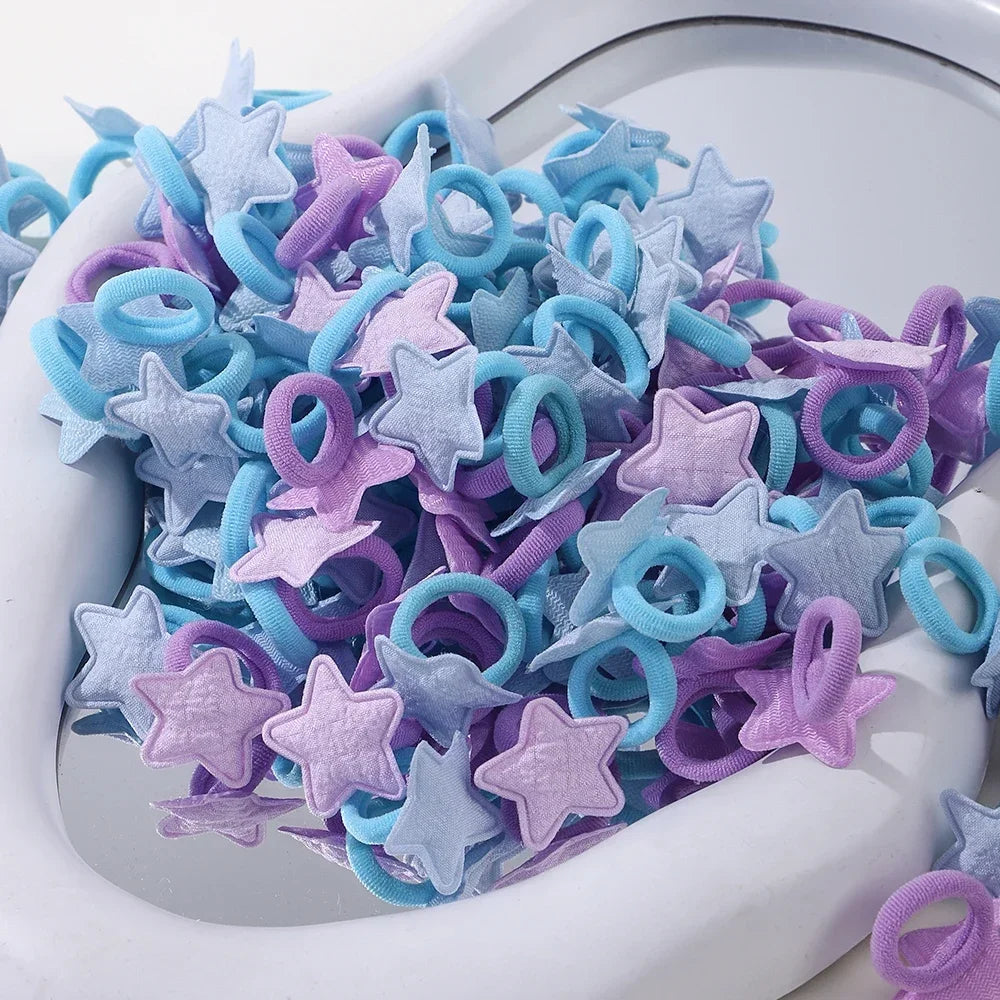 10/20pcs Girls Pink Heart Star Children Hair Loop No Harm Hair Cartoon Towel Rope Ponytail Holder Mini Rubber Band Kids Headwear