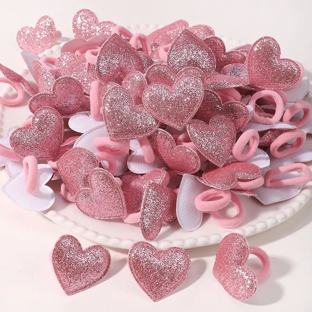 10/20pcs Girls Pink Heart Star Children Hair Loop No Harm Hair Cartoon Towel Rope Ponytail Holder Mini Rubber Band Kids Headwear