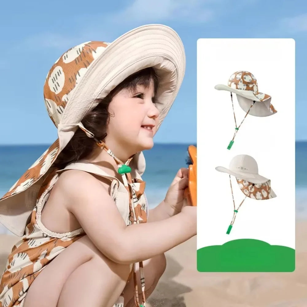 Comfortable Korean Style Double Sided Kid Sunhat Cotton Large Brim Sand Beach Sun Hat UPF 50+ Adjustable Baby Shading Hat Summer