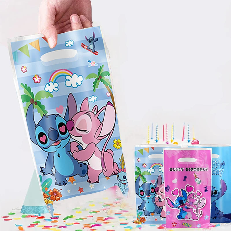 Disney Lilo & Stitch Party Gift Bag Plastic Blue Stitch Pink Angel Goodie Gift Bags for Kids Birthday Party Decor Baby Shower