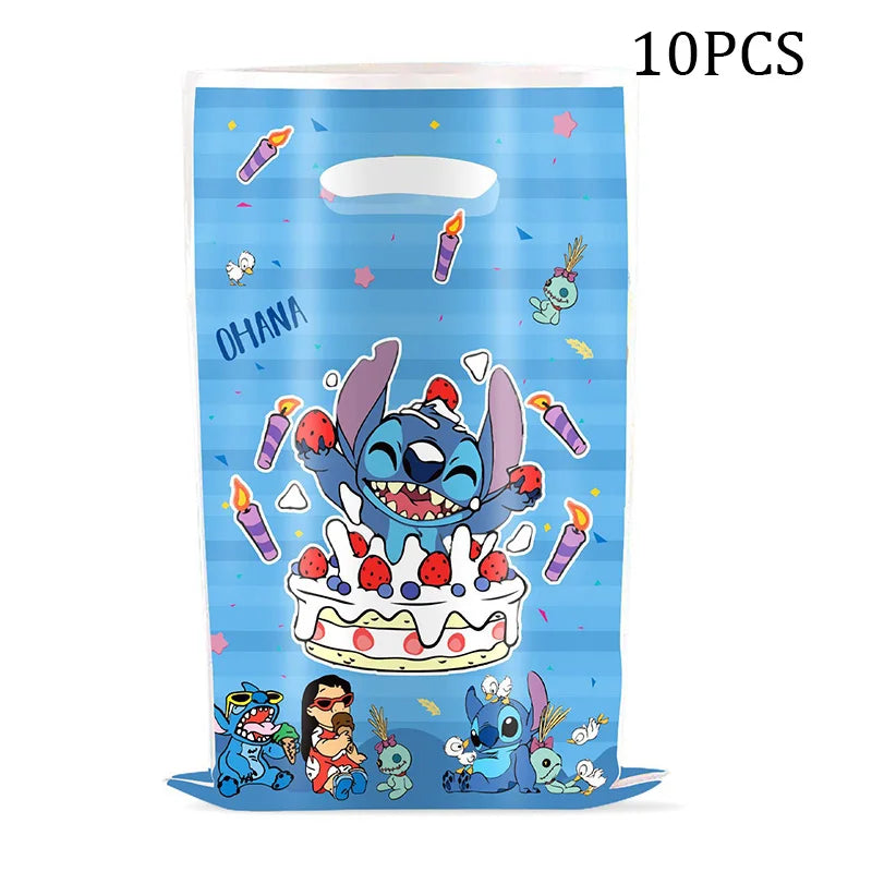 Disney Lilo & Stitch Party Gift Bag Plastic Blue Stitch Pink Angel Goodie Gift Bags for Kids Birthday Party Decor Baby Shower