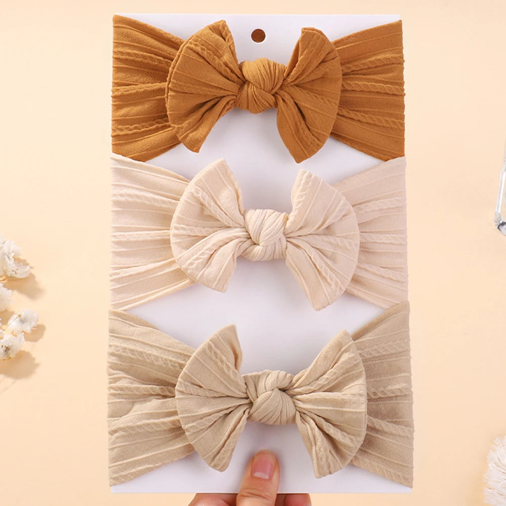 3Pcs Solid Color Baby Headband Bow Children Hair Band Elastic Nylon Newborn Headbands Soft Turban Headwrap Kid Hair Accessories