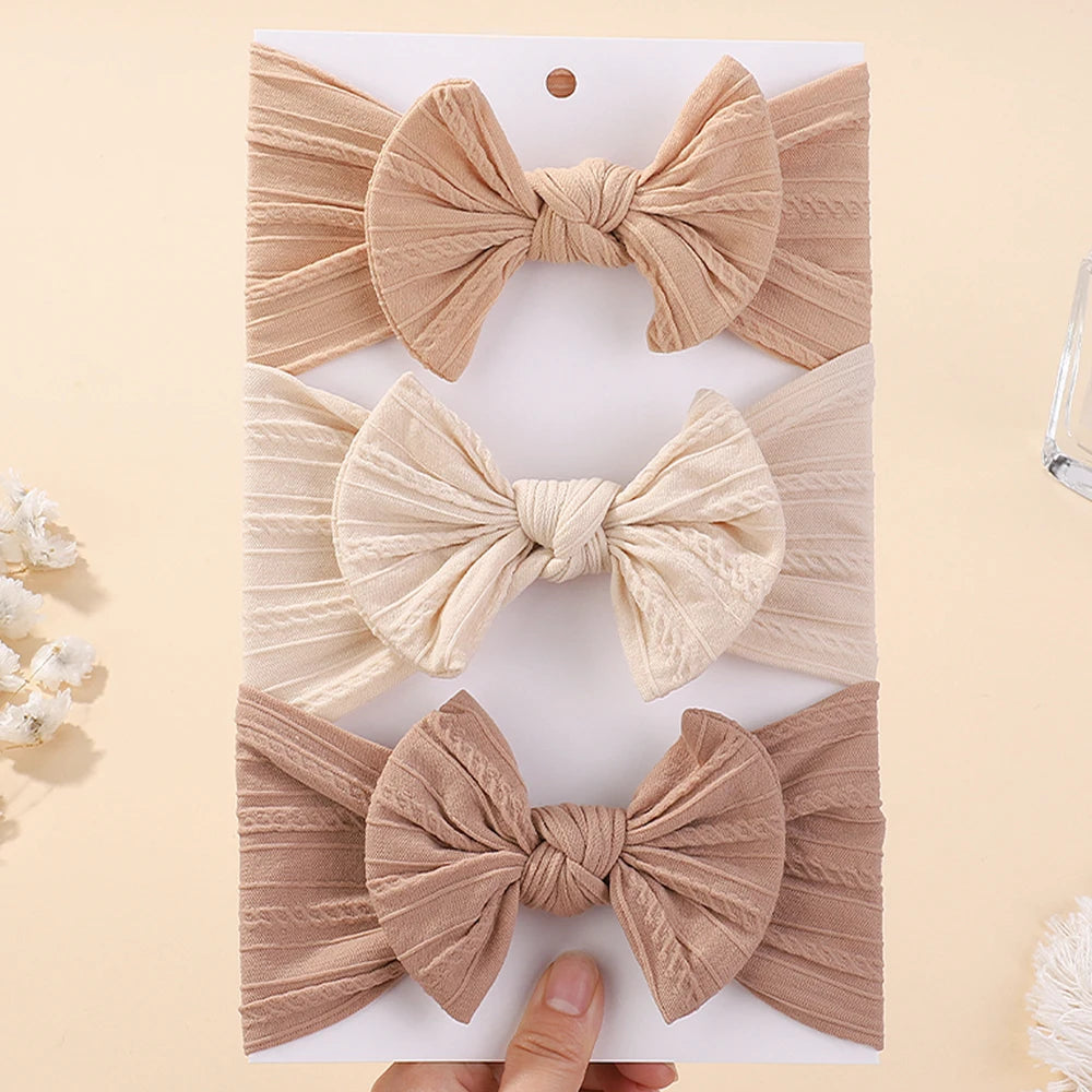 3Pcs Solid Color Baby Headband Bow Children Hair Band Elastic Nylon Newborn Headbands Soft Turban Headwrap Kid Hair Accessories
