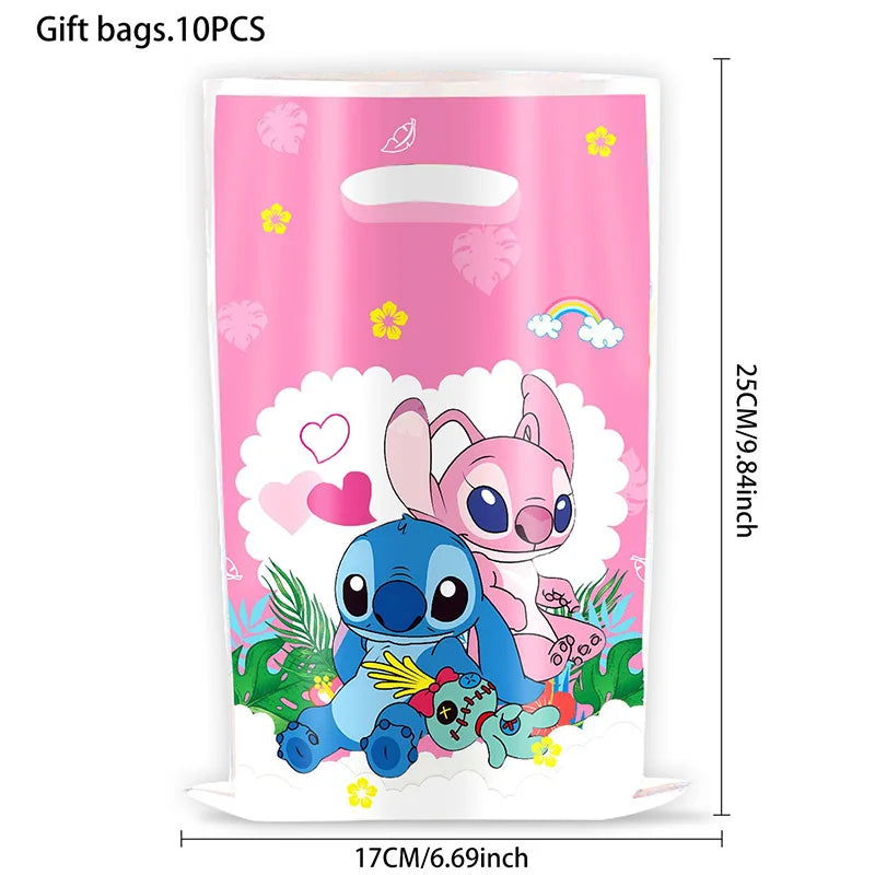 Disney Lilo & Stitch Party Gift Bag Plastic Blue Stitch Pink Angel Goodie Gift Bags for Kids Birthday Party Decor Baby Shower