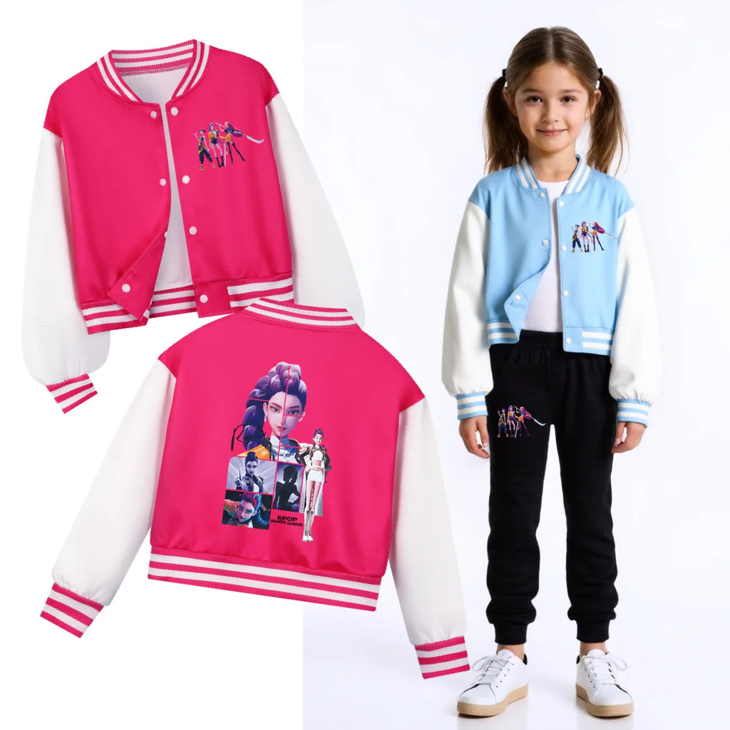 Spring Autumn  Girls Baby Casual Hoodies Children CostumeKids KPop Demon Hunters Huntrix Clothes Boys Baseball Uniform