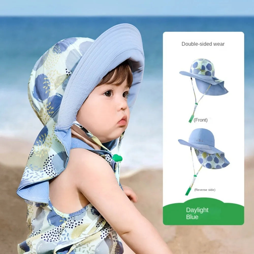 Comfortable Korean Style Double Sided Kid Sunhat Cotton Large Brim Sand Beach Sun Hat UPF 50+ Adjustable Baby Shading Hat Summer