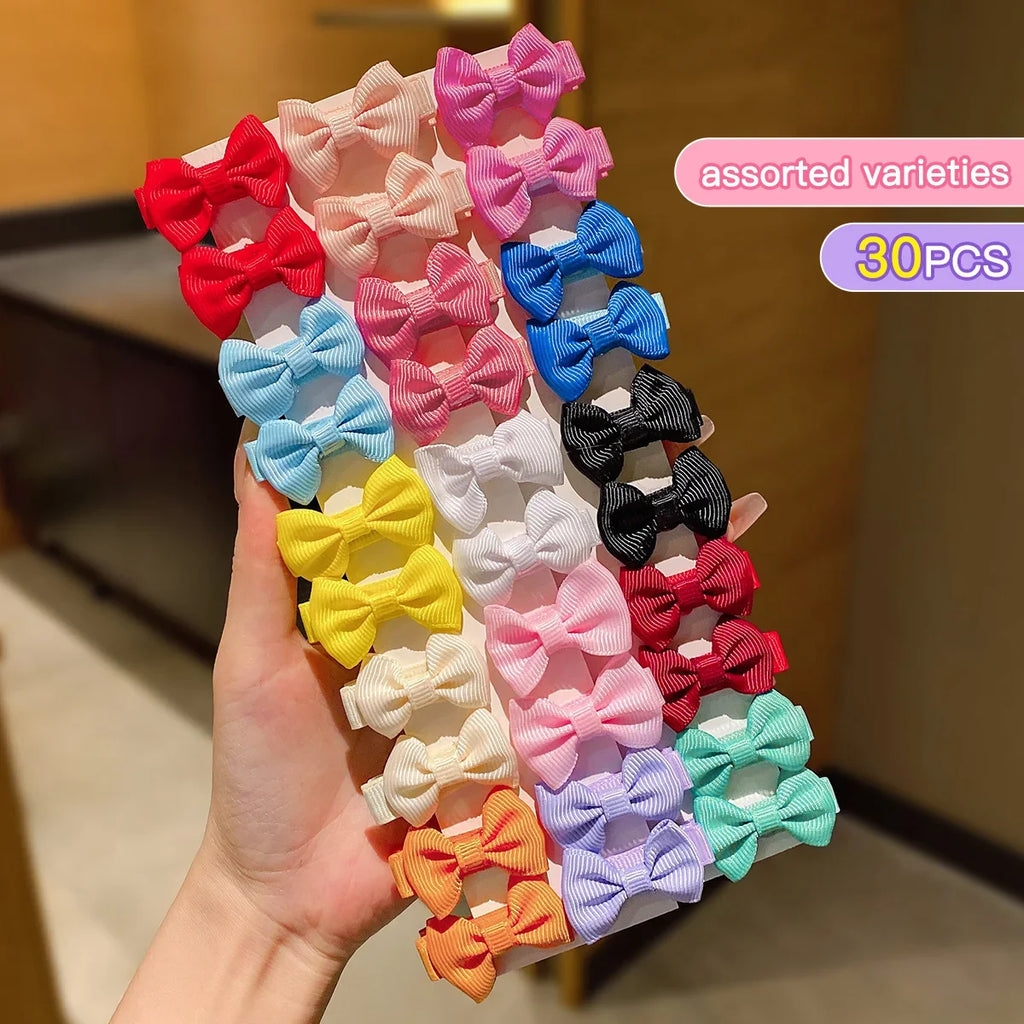 30/90Pcs Cute Dopamine Color Fabric Hairpins for Little Girls Cute Bow Hair Accessories