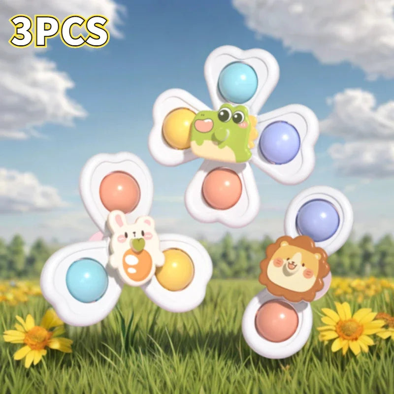3 in 1 Suction Cups Spinning Top Toy For Baby Game Infant Teether Relief Stress Educational Rotating Rattle Bath Toys For Kids