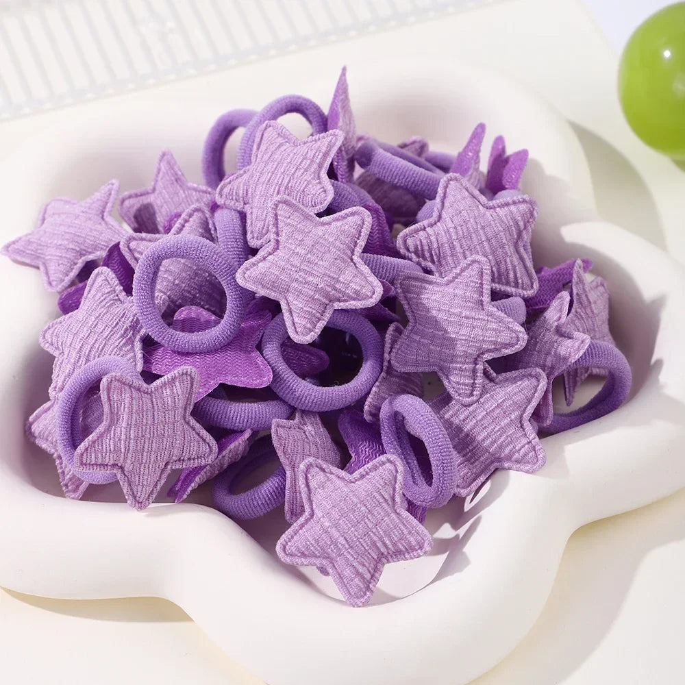 10/20pcs Girls Pink Heart Star Children Hair Loop No Harm Hair Cartoon Towel Rope Ponytail Holder Mini Rubber Band Kids Headwear