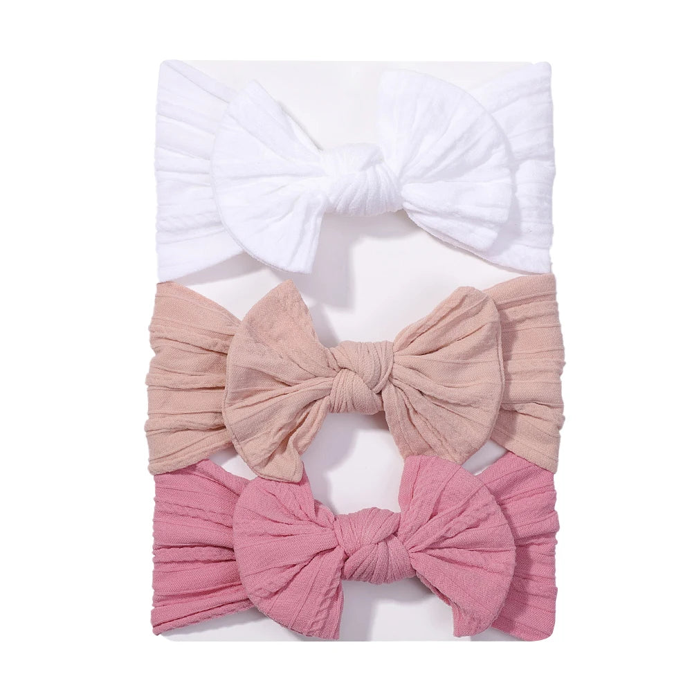 3Pcs Solid Color Baby Headband Bow Children Hair Band Elastic Nylon Newborn Headbands Soft Turban Headwrap Kid Hair Accessories