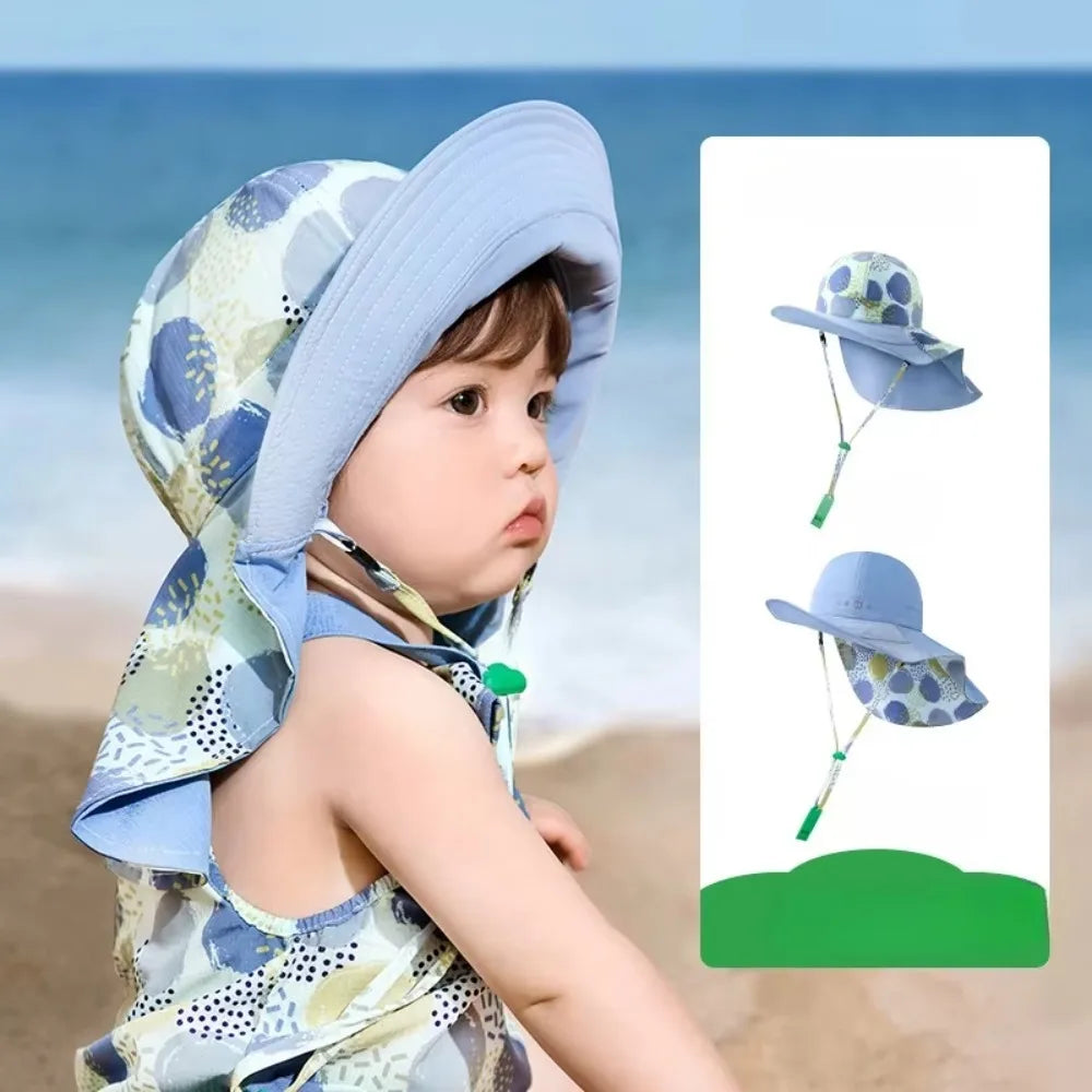 Comfortable Korean Style Double Sided Kid Sunhat Cotton Large Brim Sand Beach Sun Hat UPF 50+ Adjustable Baby Shading Hat Summer