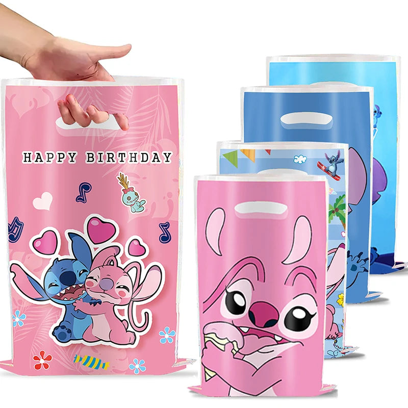 Disney Lilo & Stitch Party Gift Bag Plastic Blue Stitch Pink Angel Goodie Gift Bags for Kids Birthday Party Decor Baby Shower