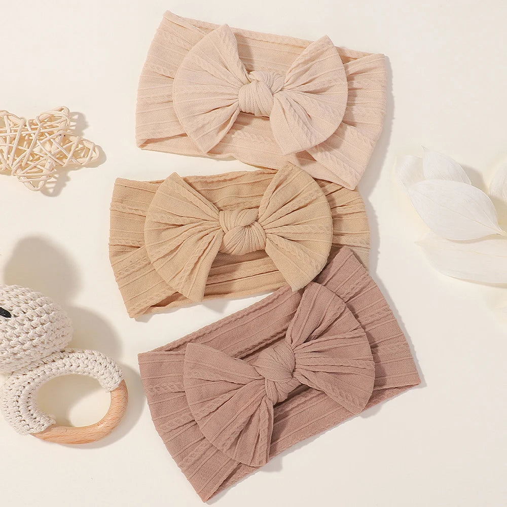 3Pcs Solid Color Baby Headband Bow Children Hair Band Elastic Nylon Newborn Headbands Soft Turban Headwrap Kid Hair Accessories