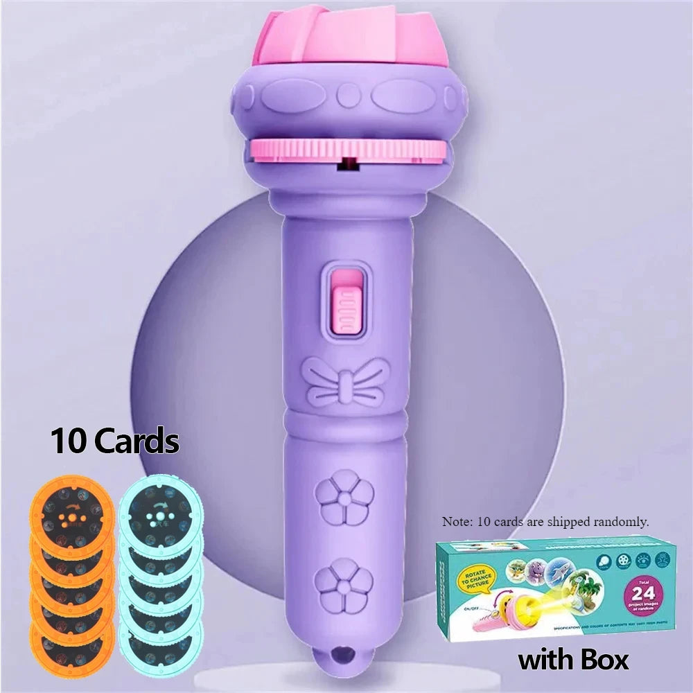 10 Cards Cartoon Projection Flashlight 80 Patterns Creative Children Flashlight Toy Projector Baby Toys Bedtime Story Book Toy