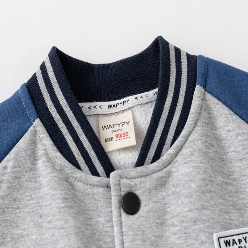 Children Letter Baseball Coat 2025 Autumn Winter Boys Button Thickened Sweatshirt Baby V-neck Color-blocked Coat